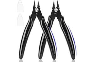 EamPrsk 5 Inch Flush Cutters, 2 Pack Micro Wire Cutters, Sharp Zip Tie Cutter, Precision Wire Cutters for Crafting, Jewelry Making, Plastic Models, 3D Print, Electronics, Floral