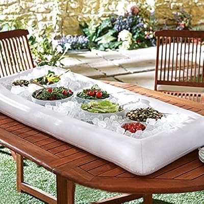 ShineMe 2 pcs Inflatable Ice Serving/Salad Bar Tray Food /Drink Holder Fruit Plate Kitchen Cooler Bin for Summer Pool Party Buffet/Table/Water BBQ/Picnic