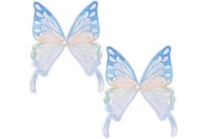 CABODYALS 2Pcs Large Blue Butterfly Applique Trim Embroidery Iron on Patches Pearl Beaded Lace Butterflies Sew on Embroidered Appliques for Sewing Making Wedding Bridal Dress Bag Crafts DIY Supply