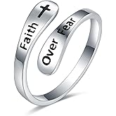 STROLLGIRL 925 Sterling Silver Faith over Fear Ring Faith Religious Jewelry Quote Ring Friend Daughter Gifts