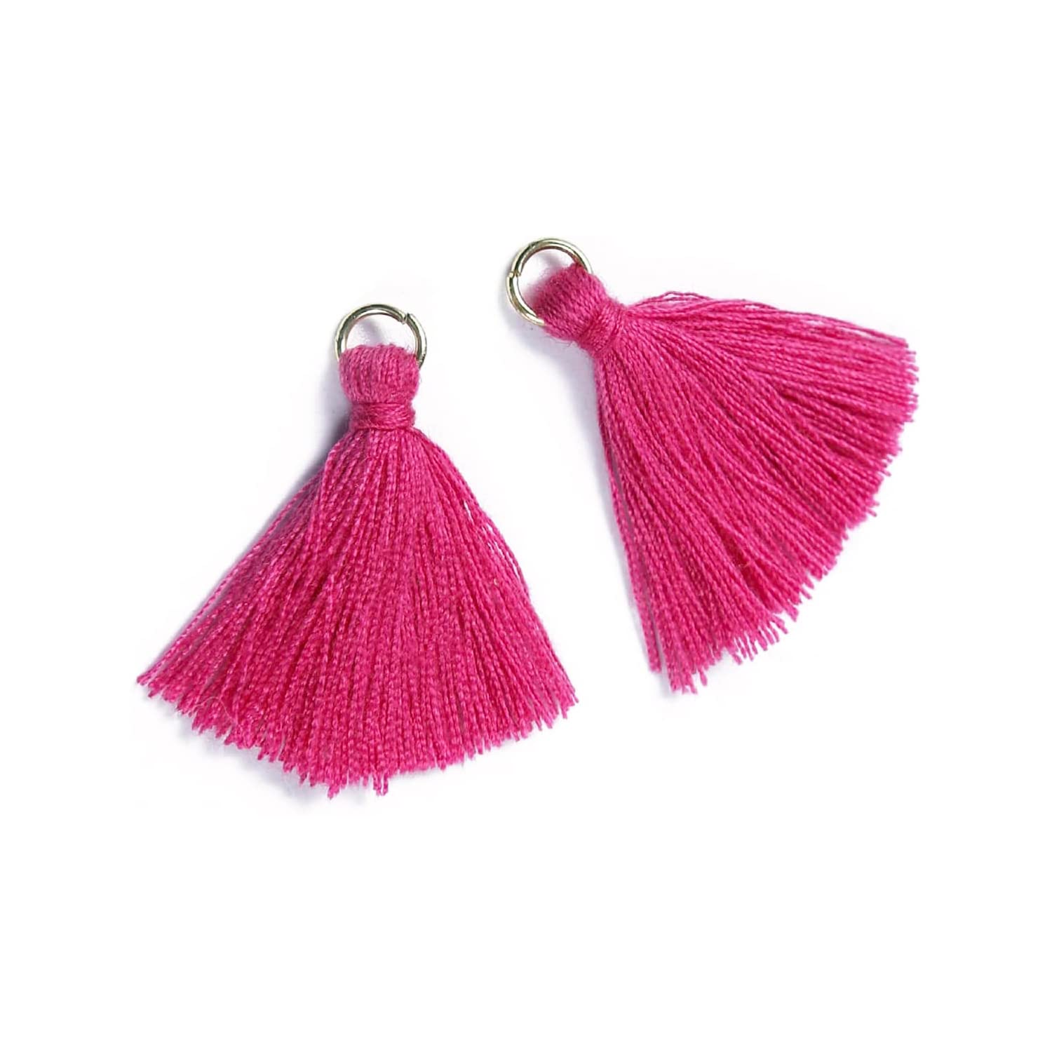 Duories Pack of 100 Mini Tassel Pendants, 3 cm Cotton Fringe Tassel Tassel Bracelet Key Ring Craft Tassel for Earrings Jewellery Making Bags Bookmark DIY Craft Accessories Fuchsia