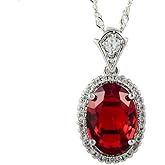 RIZILIA Pendant with 18" Chain & Oval Cut CZ [5 Colors available] in White Gold Plated, Simple Modern Elegant