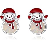 ACJNA Snowman Earring 925 Sterling Silver Christmas Stud Earrings Holiday Earrings Christmas Jewelry Gift for Women