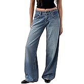 Women's Wide Leg Jeans Low Rise Baggy Straight Leg Boyfriend Denim Pants Casual Loose Jeans Y2K Girl Style