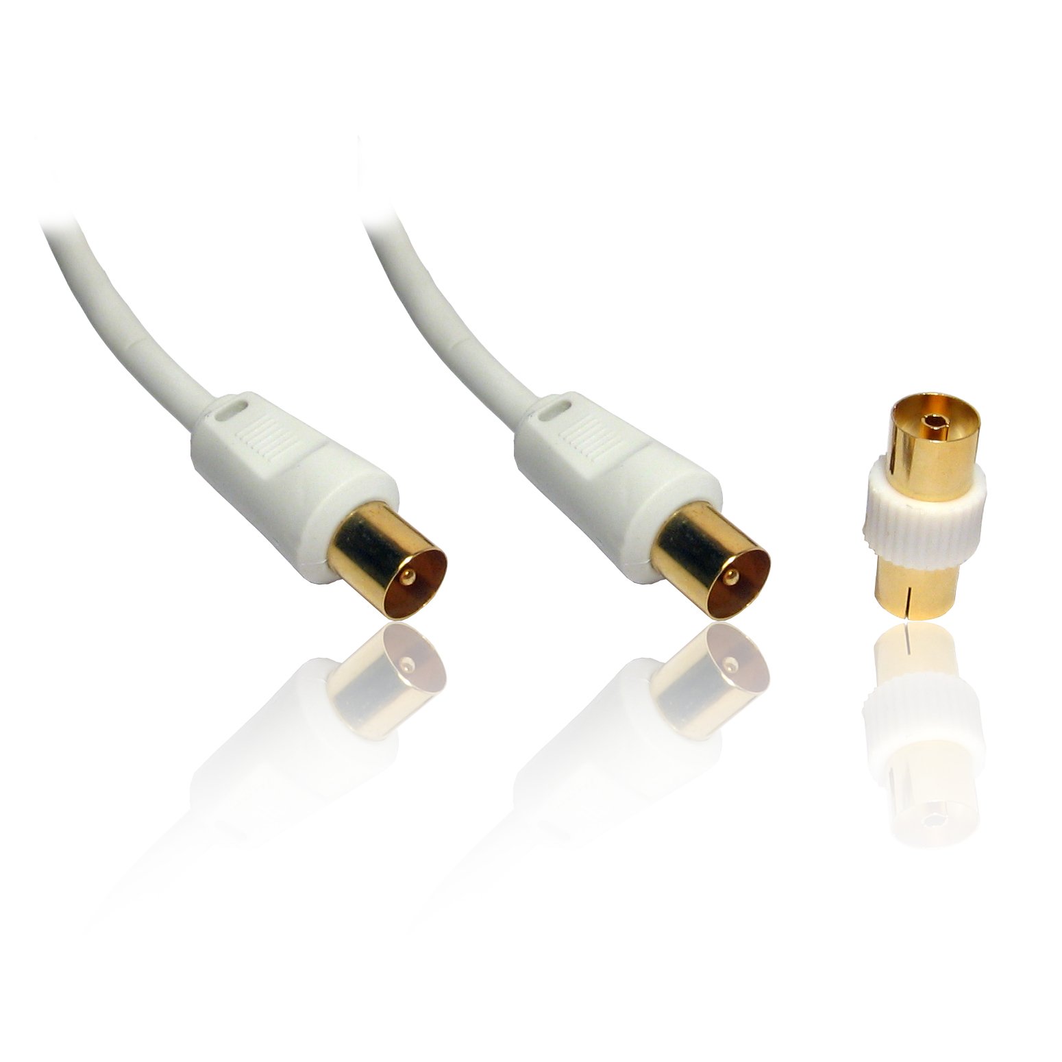 CDL Micro 2TV-10 10 m Gold TV Coax Aerial Cable Lead Wire (M-M) with Female to Female Adapter (F-F), White