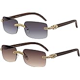 Retro Vintage Style Rimless Clear Lens Sunglasses for Women & Men Luxury Glasses Fashion Crystal Wood Eyewear Shades