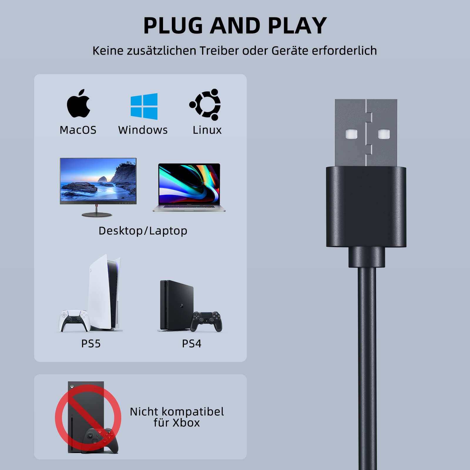 SUDOTACK USB Gaming Mikrofon, Professionelles Mikrofon PC Kondensator mit Arm, Popfilter, Mikrofonspinne für Podcasting, Streaming, Aufnahme, YouTube, Twitch, Home Studio, Voice-Off 3