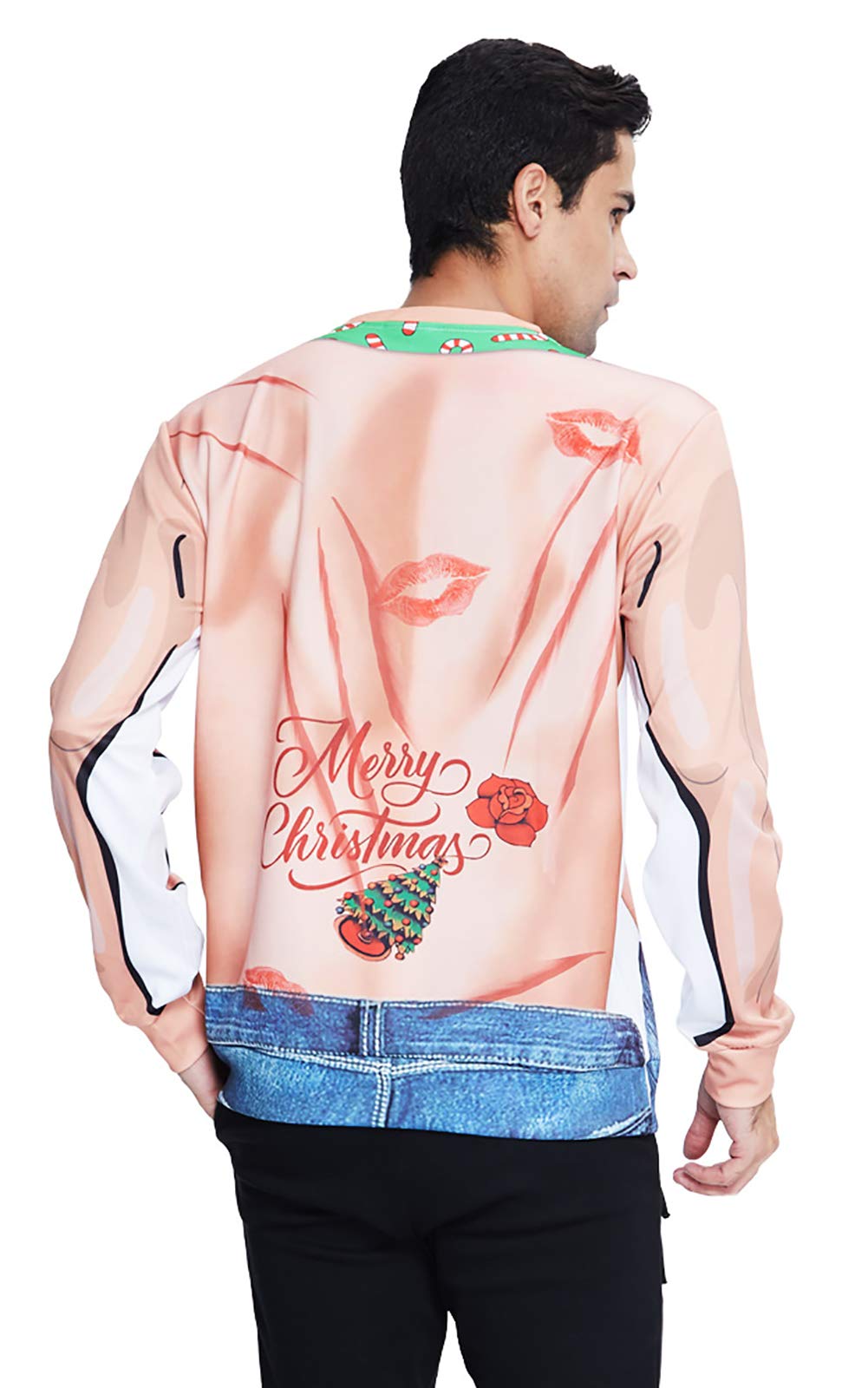 Chest Muscle Sweatshirt for Women Men Sexy Hand Green Tie Silk Stretch Loos Fit Chirstmas Outfit Cheesy Graphic Bring Color Tops for Special Occation Brown (Chirstmas R,L)