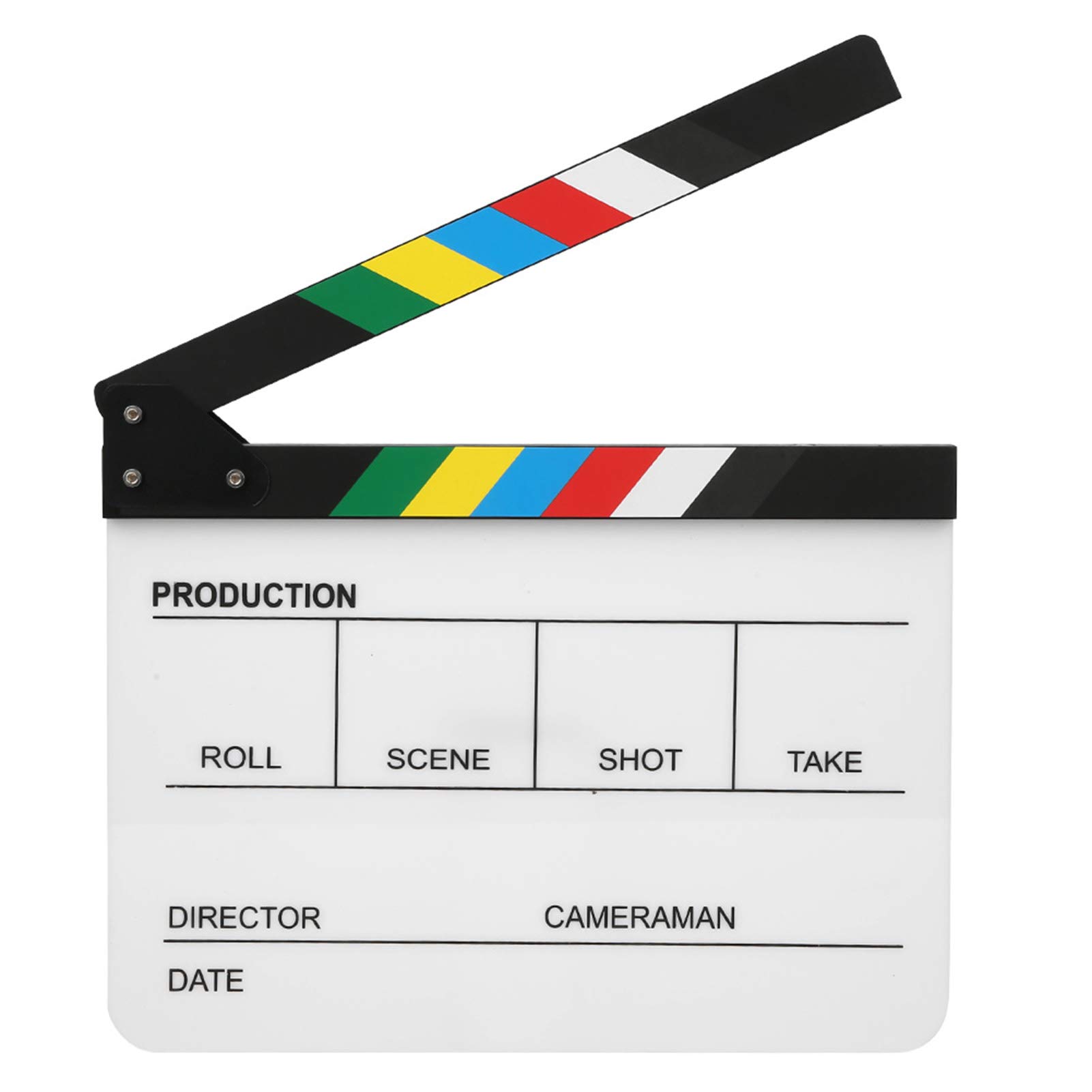 SALUTUYA Film Clapper Board, 30x25CM Organic Acrylic Clapperboard, Movie Director Action Clap Photography Tool Colorful Stripe White Board Clapboard for Film