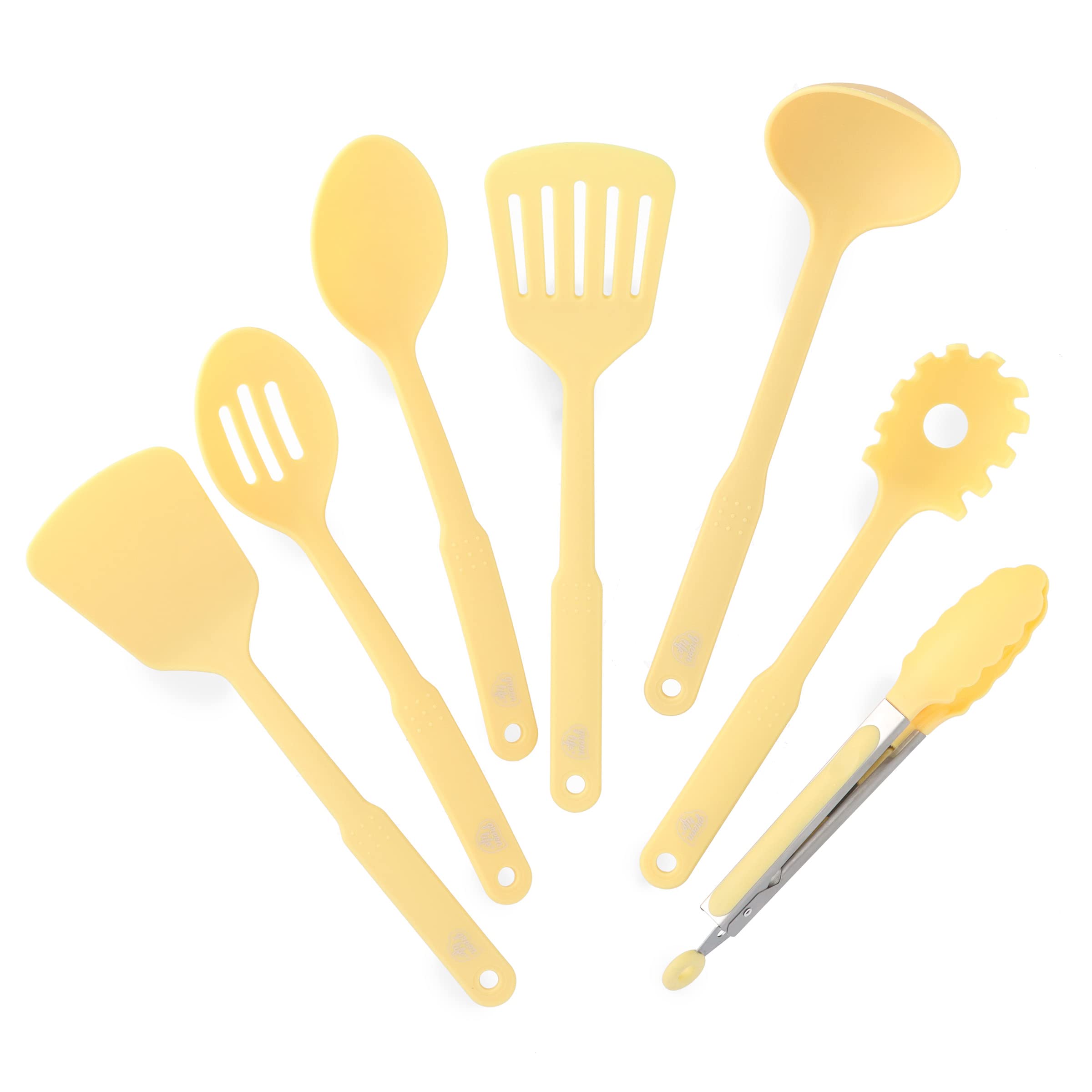 Photo 1 of GreenLife Cooking Tools and Utensils, 7 Piece Nylon Set including Spatulas Turner Spoons and Tongs, Dishwasher Safe, Light Yellow