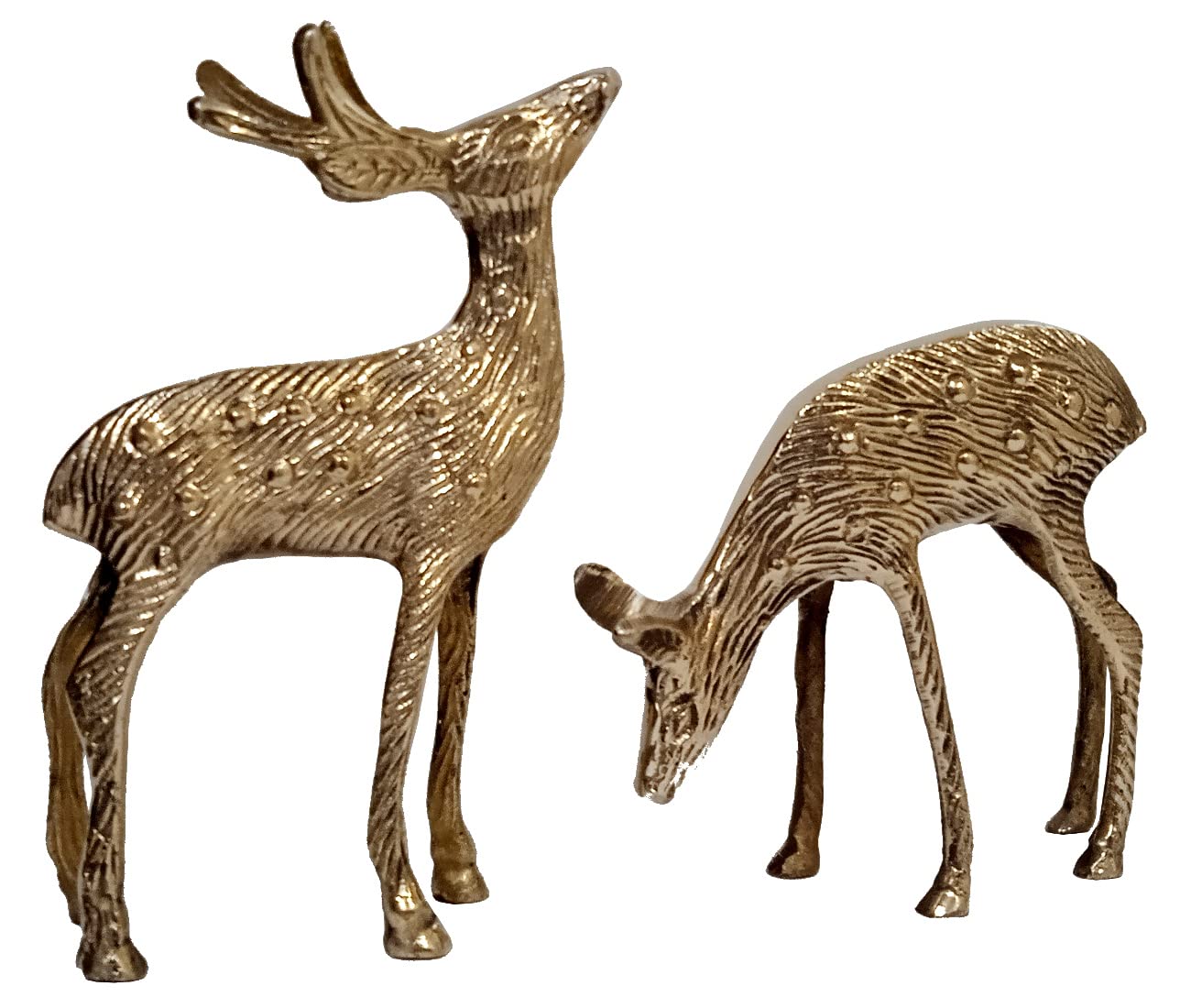 Purpledip Brass Figurine Deer Bucks Pair: Symbol Of Elegance & Abundance In Feng Shui (12568)