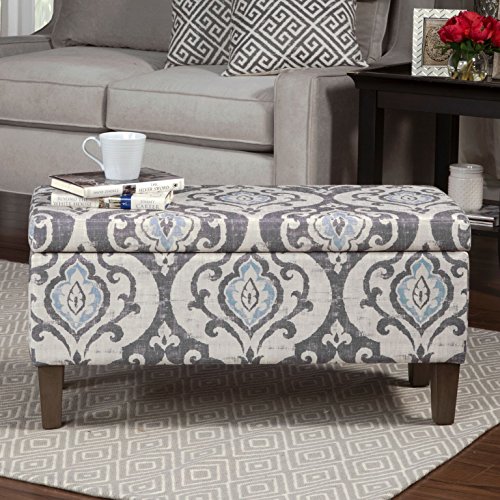 HomePop Large Upholstered Rectangular Storage Ottoman Bench with Hinged