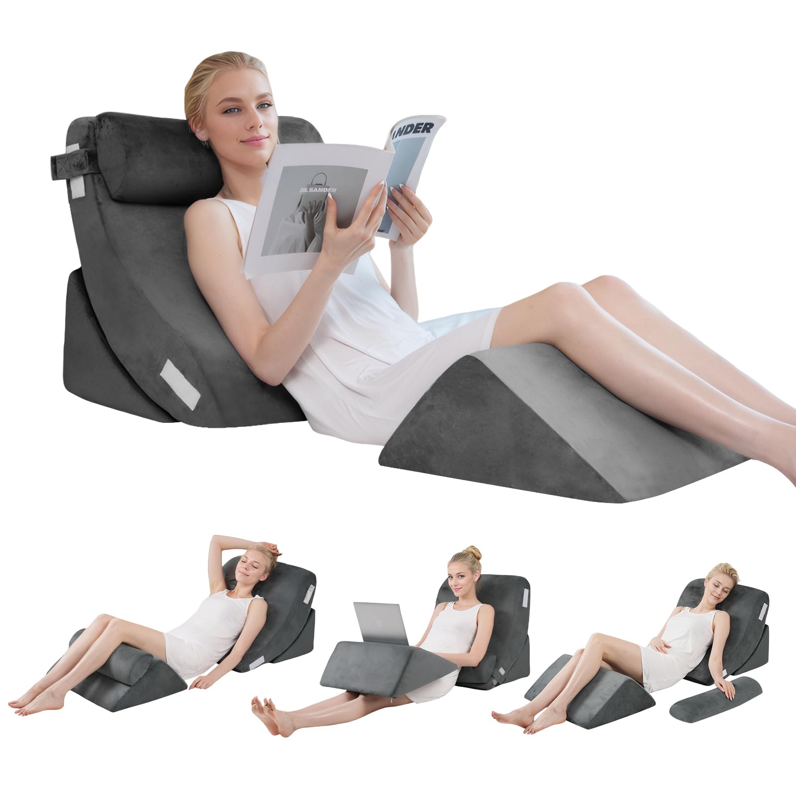 Photo 1 of Famecomfy 4pcs Orthopedic Bed Wedge Pillow Set, Post Surgery Memory Foam for Back, Leg Pain Relief, Sitting Pillow, Adjustable Pillows Acid Reflux and GERD for Sleeping