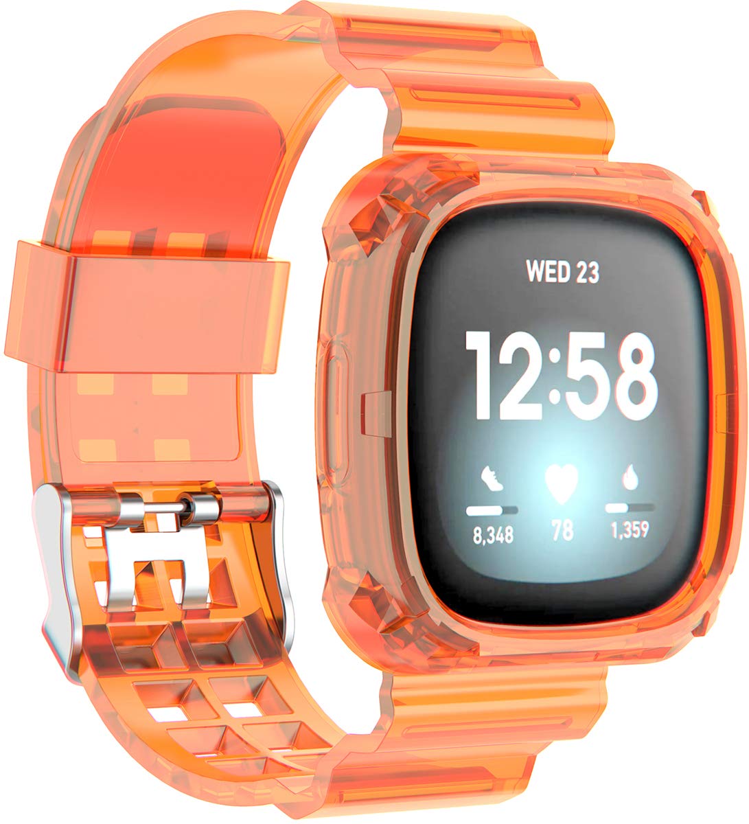 Shieranlee Strap Compatible with Fitbit Versa 3 Strap/Fitbit Sense Strap, Soft Clear TPU Sport Band with Protective Case Stainless Steel Buckle Compatible with Fitbit Sense/Fitbit Versa 3