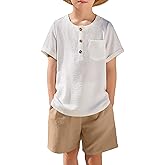 Arshiner Toddler Boy Summer Outfits Short Sleeve Henley T-Shirt & Shorts Set with Pocket for 2-8 Years Kids
