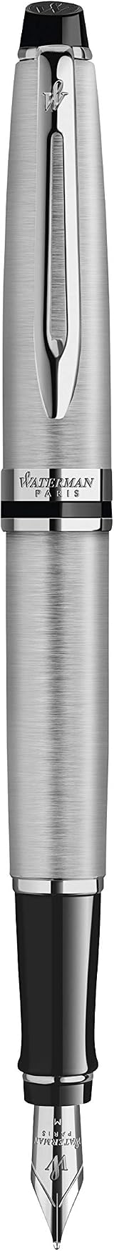Waterman Expert Fountain Pen Stainless Steel Chrome Trim Medium Nib Gift Box view 4