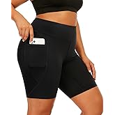 Holipick Women Plus Size Swim Shorts - 7" High Waisted Swim Bottoms with Pockets Biker Shorts Tummy Control Boy Shorts