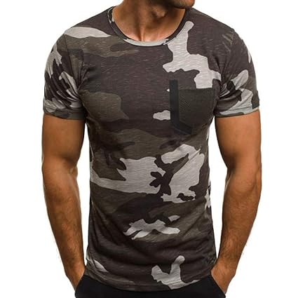 Herren T-Shirt,Männer Sommer Kurzarm T-Shirt Mode Tarnung Patchwork Kurzarmshirt O-Neck Slim Fit Top Oberteile modernes Hemd 