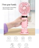 FAPPEN Rechargeable Handheld Fan 5 Speeds USB Portable Folding Pink w/ Base view 2