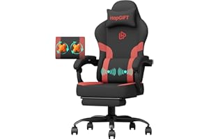 HAPGIFTㅤ HapGIFT Gaming Chair with Massage Lumbar Support, High Back Ergonomic Computer Chair with Headrest, Height Adjustable Technical Fabric Chair with Footrest, Gamer for Adults, 300LBS (Black-Red)