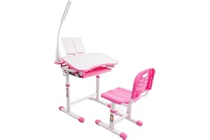 Diroan Kids Desk and Chair Set, Multi-Functional Height Adjustable Children School Study Desk with Storage, Tilt Desktop, LED Light, Book Stand & Metal Hook for Boys Girls, Pink