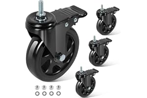 BZOLIHEU Caster Wheels 5 Inch, Swivel Threaded Stem Casters Set of 4 Heavy Duty 2400lbs, 3/8" -16 x 1 (Stem Diameter 3/8", Stem Length 1") Locking Casters Wheels Black