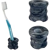 Daszui Natural Marble Toothbrush Stand, Mini Toothbrush Holder Stand for Bathroom Vanity Countertops,Black, 2 Pack