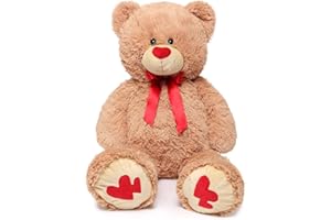 MaoGoLan Giant Teddy Bear 35" Stuffed Animal - Red Heart Footprints Big Teddy Bear Plush for Valentines Gift,Anniversary,Long Distance
