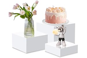 YJNBEST Risers Display Stands Buffet Racks, Food Racks for Buffets Hollow Bottom, White Acrylic Display Stands, Suitable for Displaying Desserts, Jewellery, Decorative Displays.3PCS 6''x7''x8''