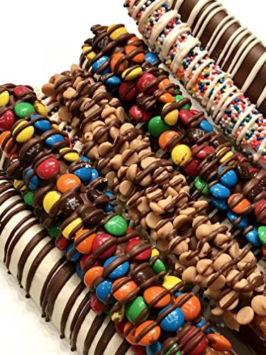 Pink Frosting Assorted Gourmet Chocolate Pretzel Rods-12 count
