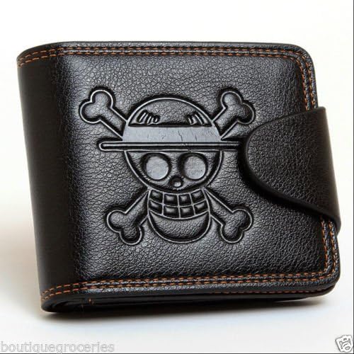 New Anime Wallet One Piece Monkey•D•Luffy Pirate Skull Logo Black Leather Purse