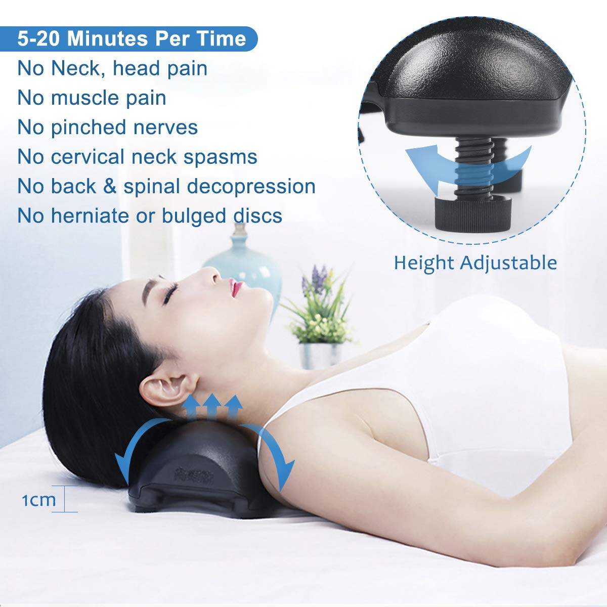Cervical Neck Traction Device, Neck Pain Relief, Portable Cervical Orthotic Pillow- Adjustable Height with Removable and Washable Cover, Best Gift for Mom & Dad