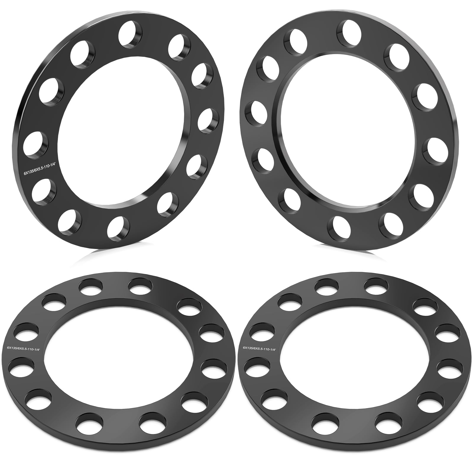 Photo 1 of GAsupply 6mm 6x5.5 6x135 6x139.7 Universal Wheel Spacers, Fit for Silverado/Suburban/Sierra/Yukon 1500 Tacoma (Only 6 Lug) 4-Runner, 110mm Hub Bore, 1/4" Forged Black Universal Spacer Adapters, 4PCS