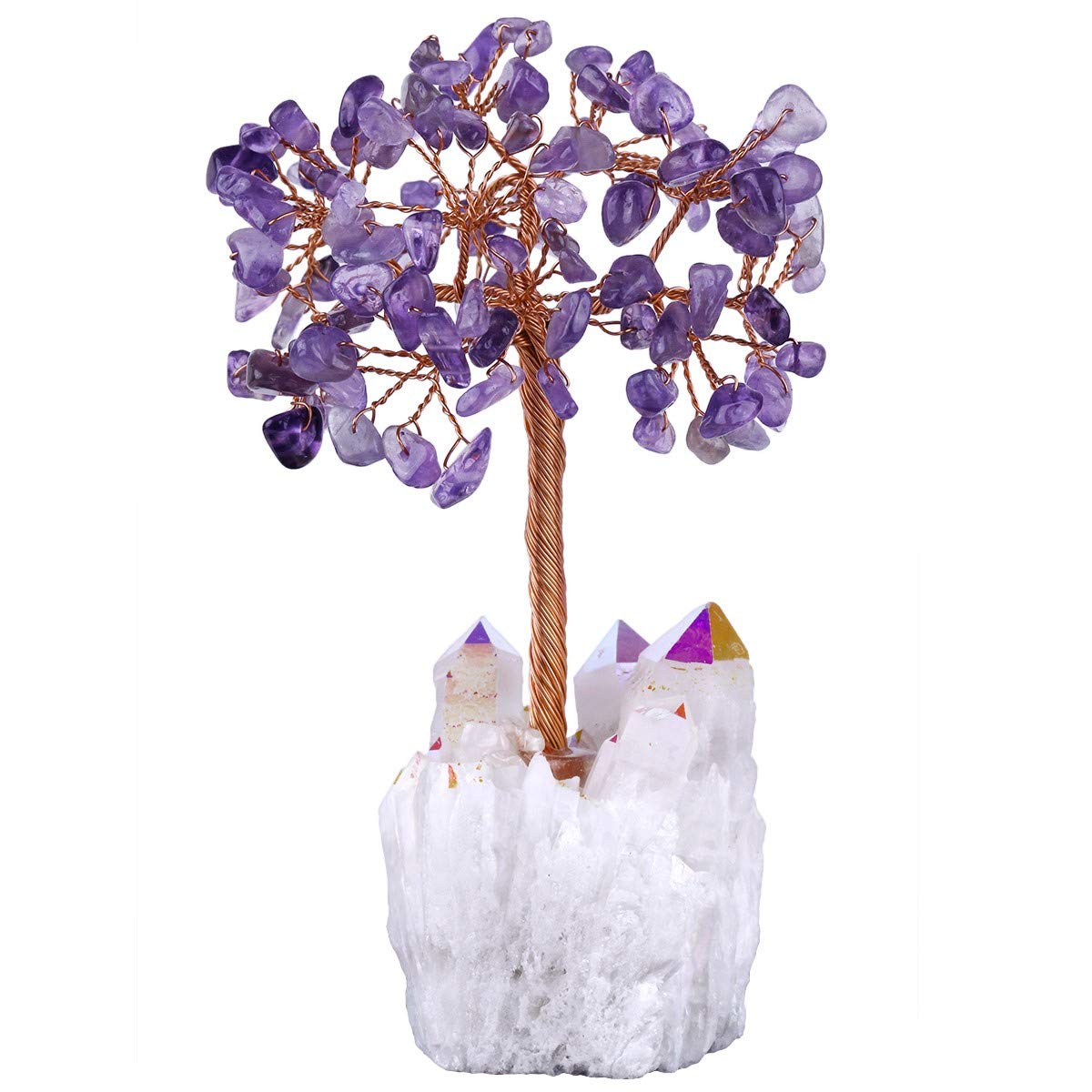 mookaitedecor Natural Amethyst Healing Crystals and Gemstones Tree,Stone Money Tree Feng Shui Ornament with Angel Aura Crystal Cluster Base
