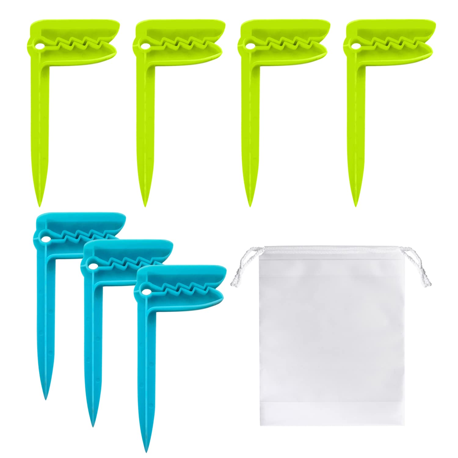 BEIIEB 7 Pack Towel Clips with 1 Organizer Bag, Beach Blanket Fix Pegs, Windproof Bath Towel Clips for Beach, Picnic, Camping,Light Green, Lake Blue,15,2*7,4*2,9 cm
