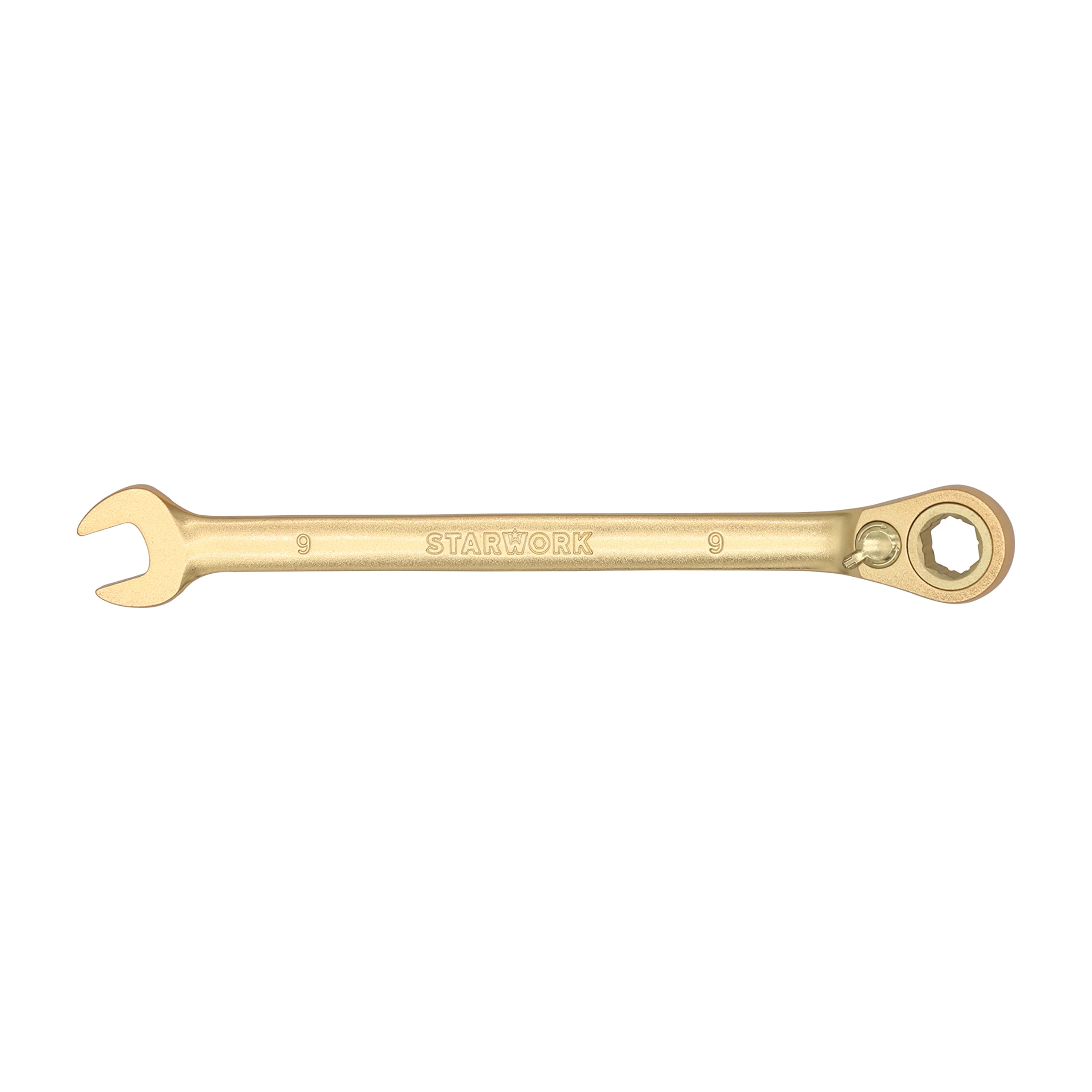 STARWORK 6-Point Metric 15° Offset GPlating™ Reversible Non-Slip Long Pattern Ratcheting Combination Wrench 9mm