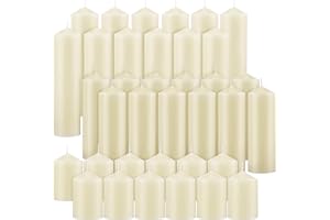 MTLEE 36 Pcs Pillar Candles Bulk Set of 3 Long Burning Wax Pillar Candles 2 in x 3, 6, 8 Inch Dripless Unscented Smokeless for Wedding Party Spa Lantern Fireplace Home(Ivory White)
