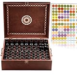Beautiful Essential Oil Storage Box 77 Bottle - 2 Carry Handles - Holds 5-10-15-30ML & 10ml Rollers - Holds Now 30ml 1oz Bottles with Dropper Tops (Space for 2oz-4oz Bottles) Wooden Oil Case Holder
