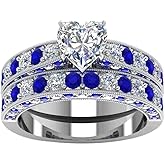 Ringcrown Yellow Gold Plated Heart cut 7mm CZ Womens Wedding Ring Sets Bridal Sets Engagement Rings