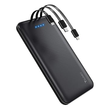 【クリックで詳細表示】【最新版】 軽量 薄型 モバイルバッテリー 10000mAh 大容量 3ケーブル内蔵(Lightning＋Micro USB＋Type-Cケーブル内蔵) 1USBポート 4台同時充電でき 急速充電 バッテリー スマホ充電器 携帯 持ち運び便利 残量表示 スタンド機能搭載 PSE認証済 iPhone/iPad/Android対応