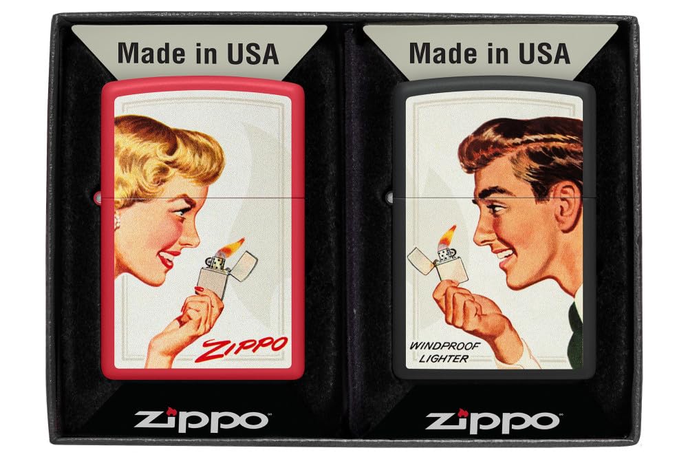 Zippo Vintage Ad Lighter Set Matte Pocket Lighters