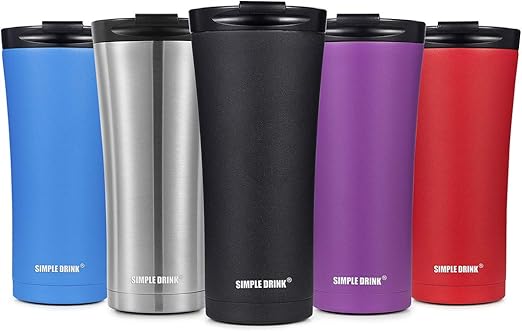 Simple Drink Classic Insulated Travel Coffee Mug 16 Oz Stainless Steel Tumbler Cup With Spill Proof Lid Works Great For Ice Drink Hot Beverage Black 16 Oz Amazon Ca Home Kitchen