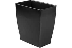 INTERDESIGN iDesign Small Plastic Bathroom Trash Can, Slim Rectangle Garbage Bin for Bedroom, Office, Dorm, Black
