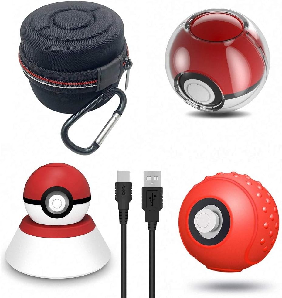 Accessories Kit for Pokeball Plus Controller, VOKOO Carrying Case, Clear Case, Silicone Cover and Charger Stand Compatible with Nintendo Switch Pokémon Lets Go Pikachu Eevee Game, 4-in-1