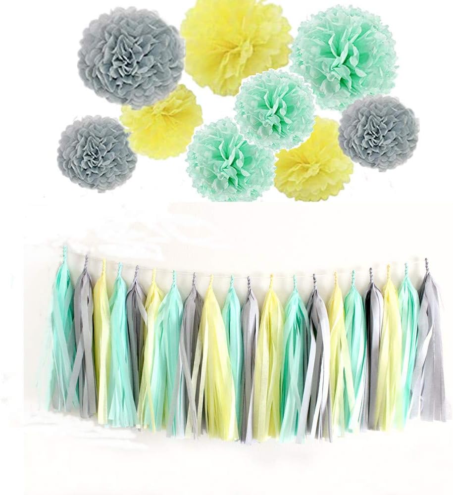 mint and gray baby shower decorations