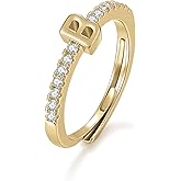 Letter Rings for Women - Adjustable Gold Rings with Non-Tarnish Coating (B)