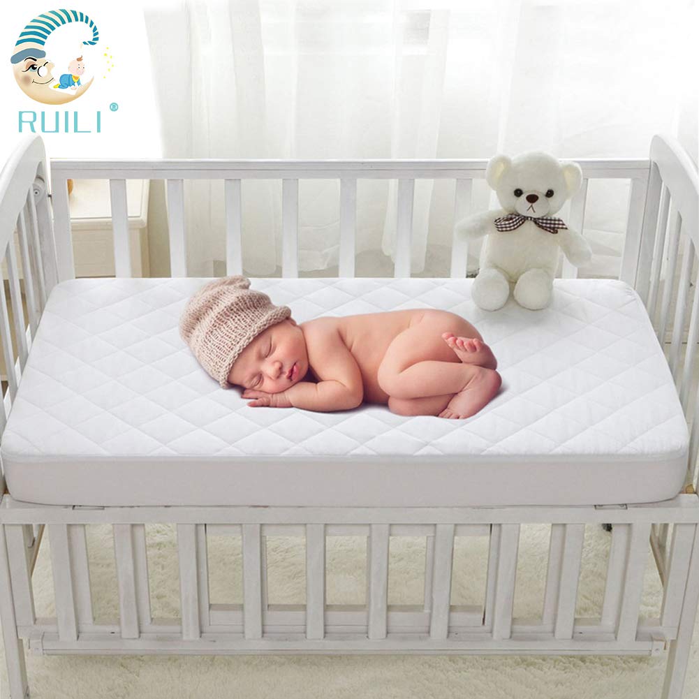 2 Pack Quilted Fitted Waterproof Crib Mattress Protector, Soft Breathable Organic Bamboo Baby Waterproof Mattress Pad, Natural Vinyl Free Mattress Cover for Stains Proof : Baby