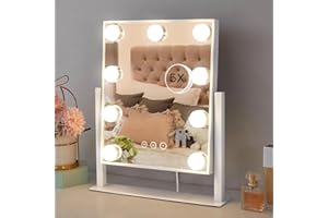 HIEEY Hollywood Vanity Mirror with Lights, Makeup 9 Dimmable Bulbs Three Color Lighting Modes, and 5X Magnification Mirror, Smart Touch Control, 360°Rotation (White)