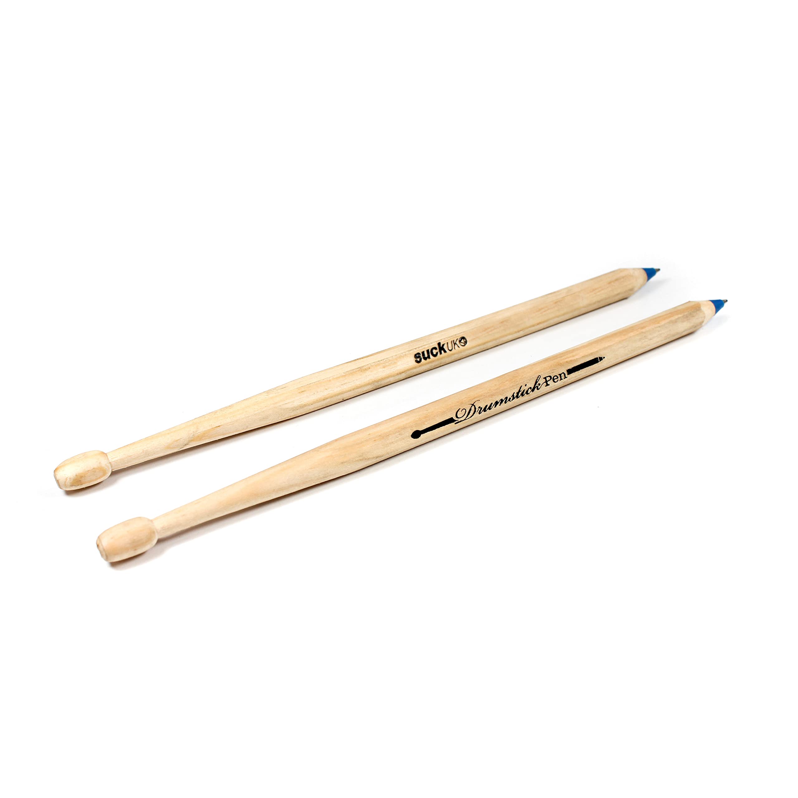 Suck UK Drumstick Pen | Novelty Drummer Gifts for Men & Music Lovers | Wooden Drum Stick Shaped Pen | Unique Office & School Stationery Supplies | Cool Drum Kit Ballpoint Pens - Set of 2 Blue