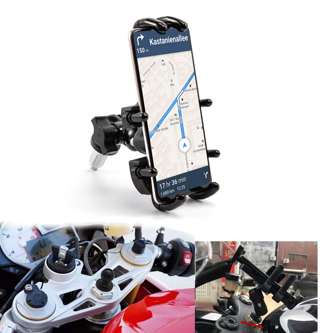 evomosa Motorbike Phone Mount Adjustable Smartphone Support Holder fit for Motorcycle Fork Stem Round Holes 13mm-20mm